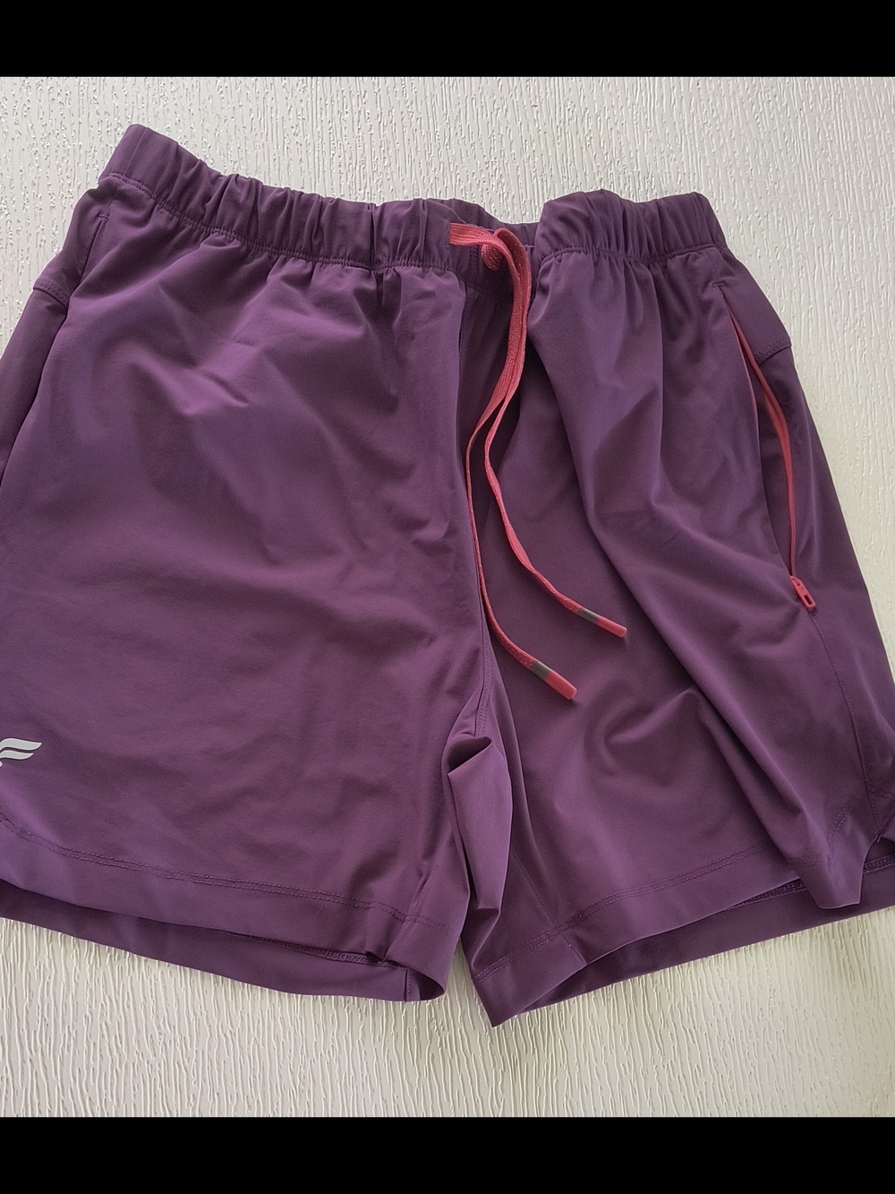 Purple Athletic Shorts with Pink Drawstring